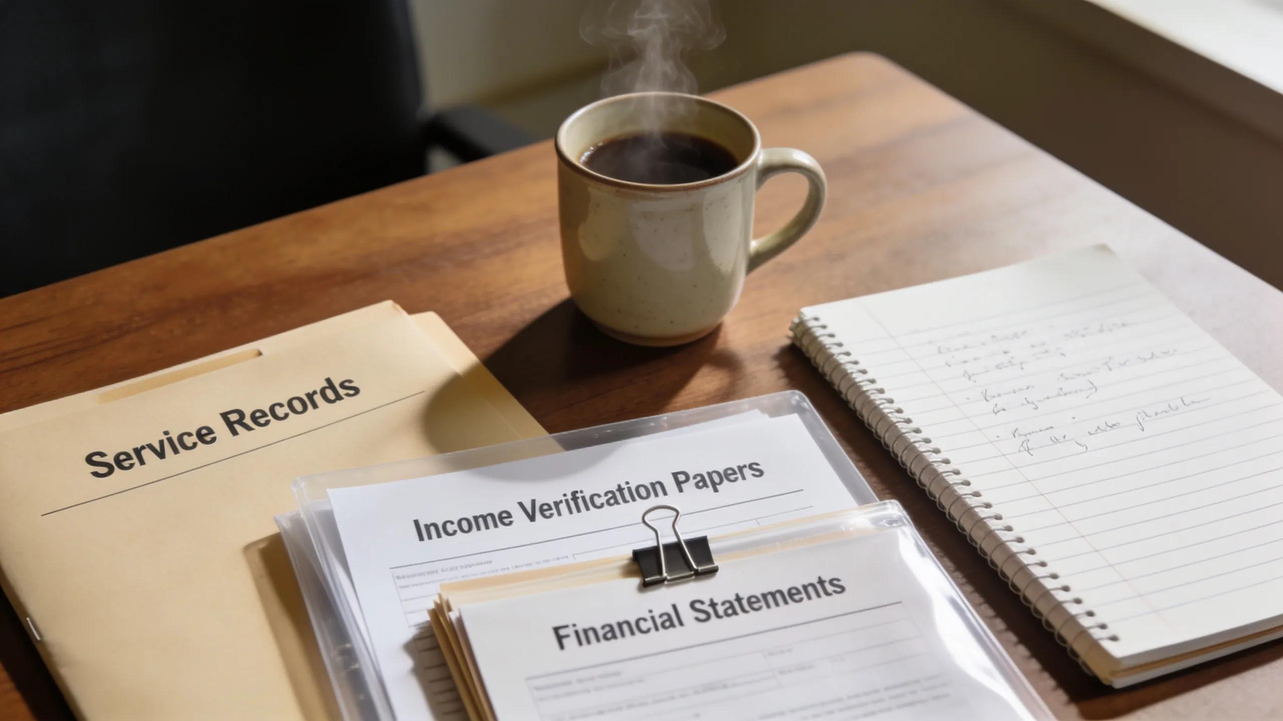 Essential documents arranged for a VA loan application process