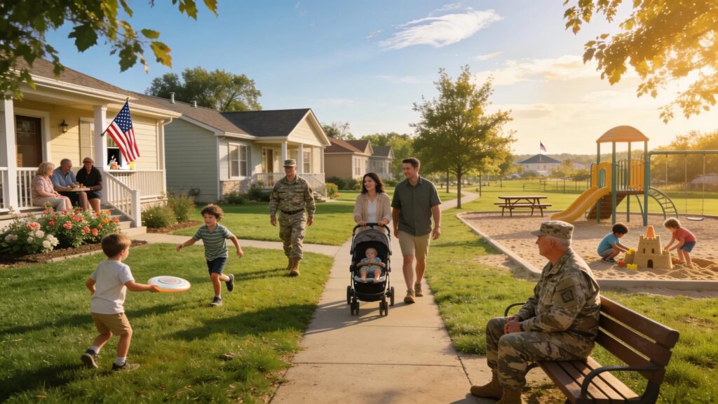 Military family enjoying neighborhood amenities near Fort Leavenworth and Kansas City.