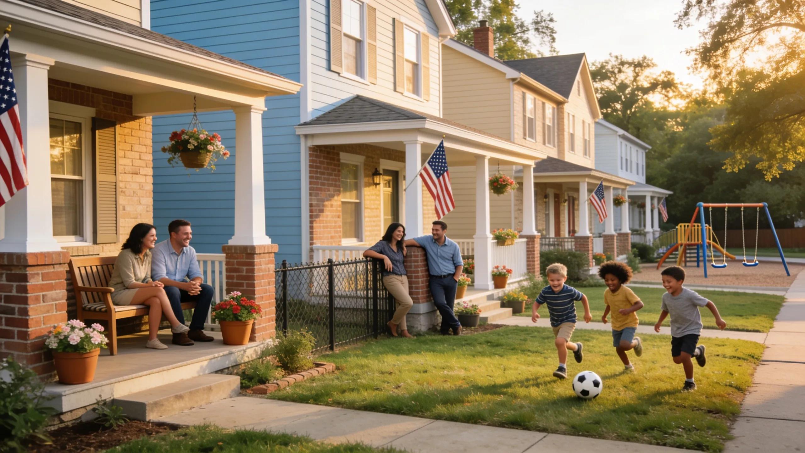On-base housing community at Fort Leavenworth featuring families enjoying the neighborhood and communal activities