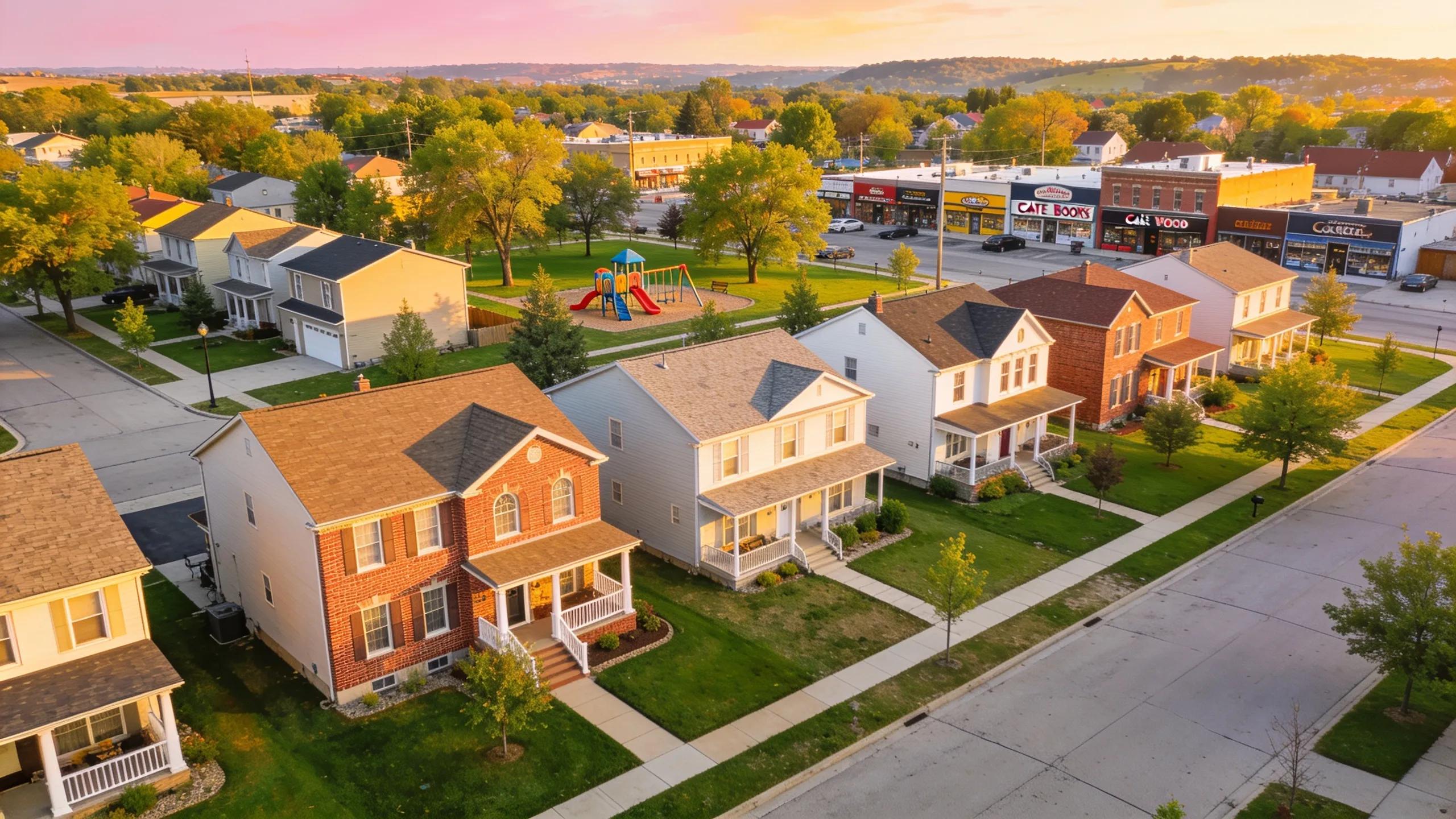 Off-base housing neighborhood near Fort Leavenworth highlighting diverse home styles and community amenities