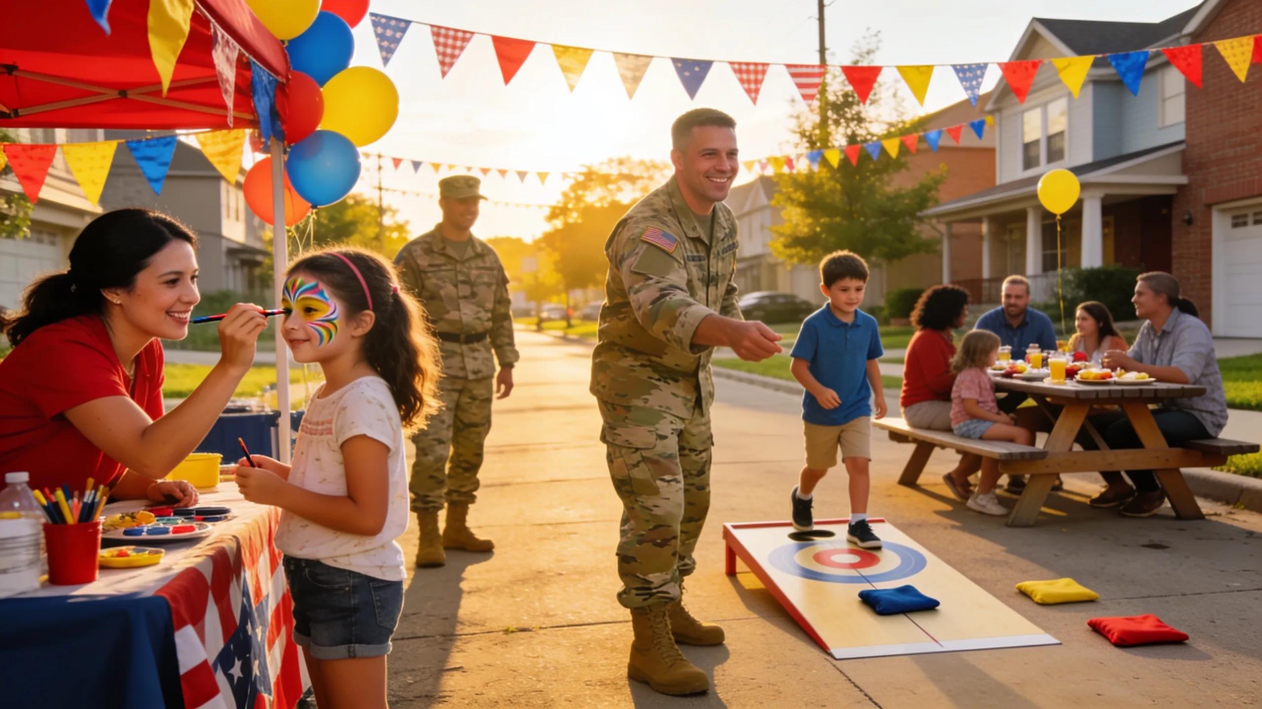 Local festival in Kansas City showcasing military families engaging with the community