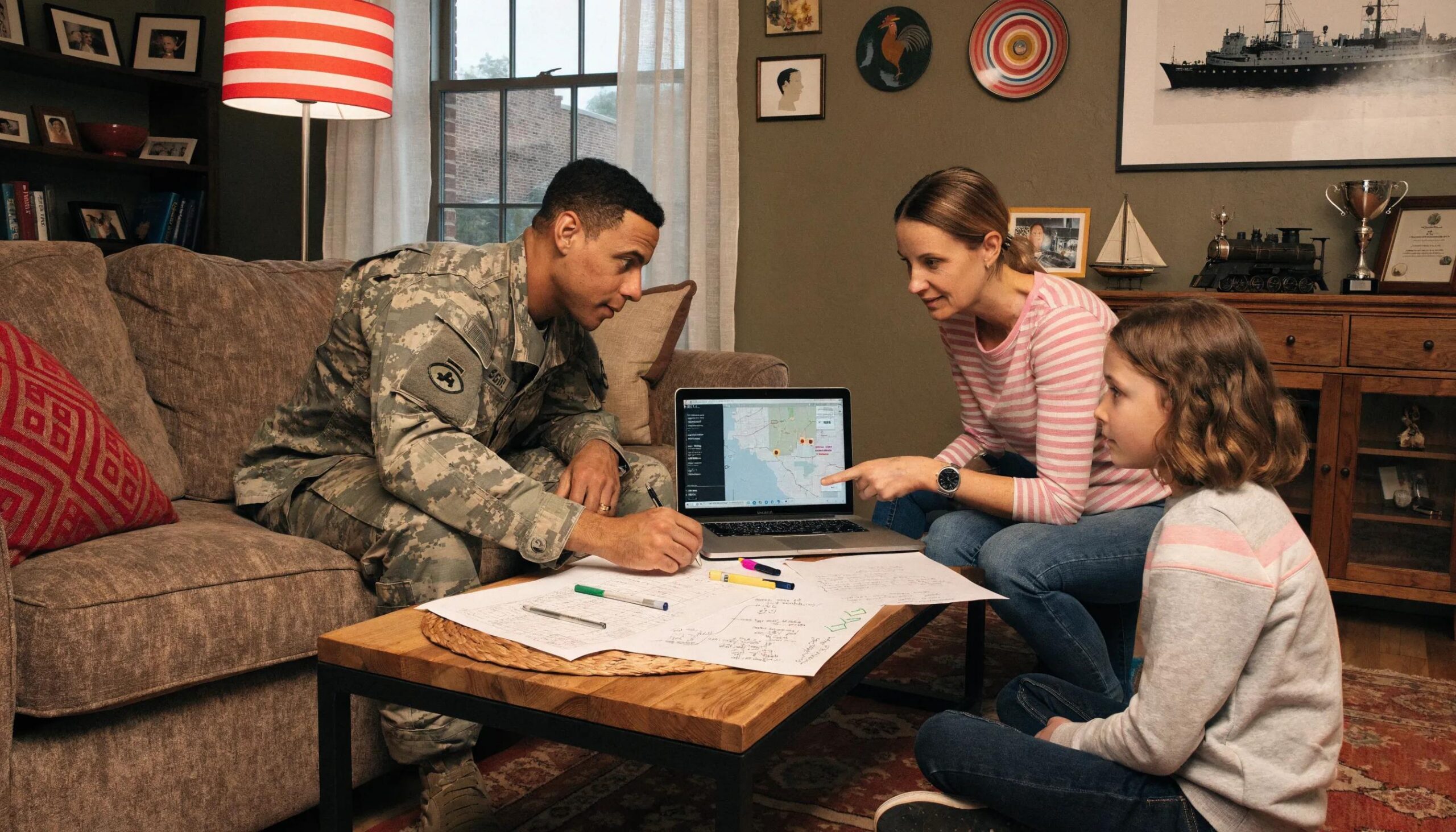 Military family discussing relocation strategies for home buying in Kansas City
